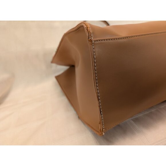 Anne Klein Floral Tote Bag Tan Faux Leather Accents & Chain Straps Lion Logo NWT - Picture 15 of 16